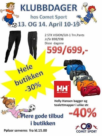 Klubbdager hos Comet sport 13 og 14 april klokken 10-19.